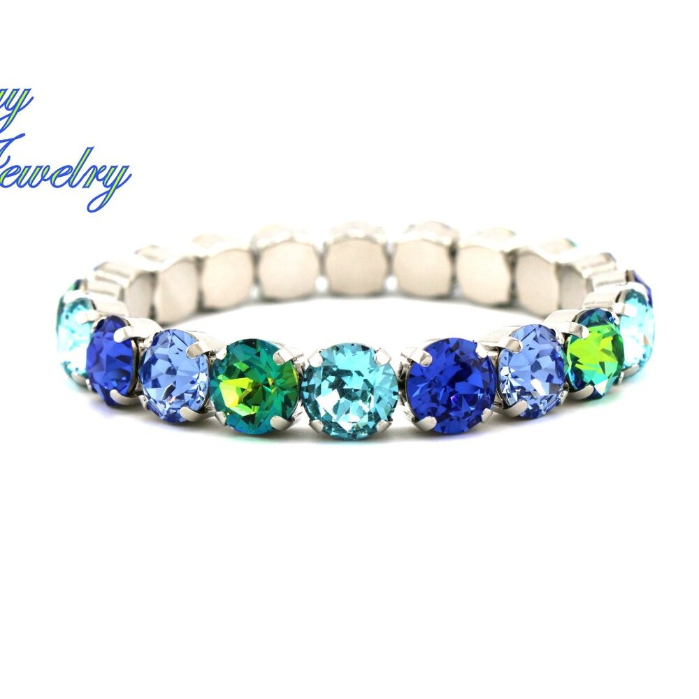 Ocean Prism Blue and Green Austrian Crystal Stretch Tennis Bracelet